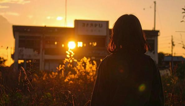 廃墟に佇むシルエット 廃墟に佇むシルエットの写真