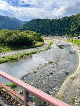 長除大橋から由良川を見る 川,山,森の写真素材