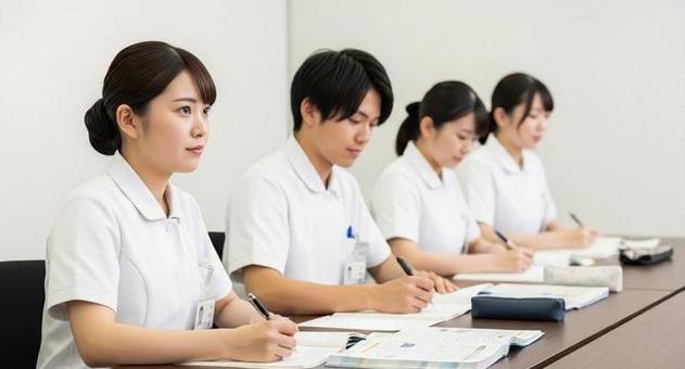 座学で勉強をするアジア人看護師 座学で勉強をするアジア人看護師の写真