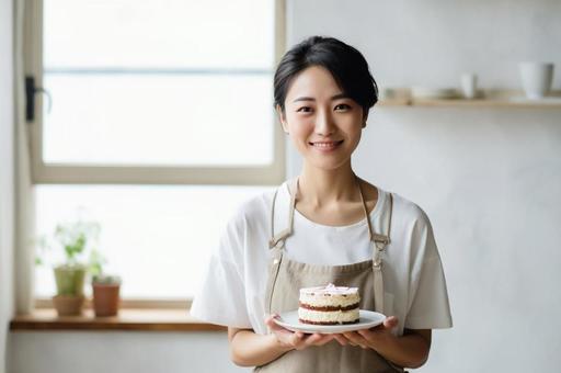 ケーキを手に持つ料理家06 ケーキを手に持つ料理家06の写真