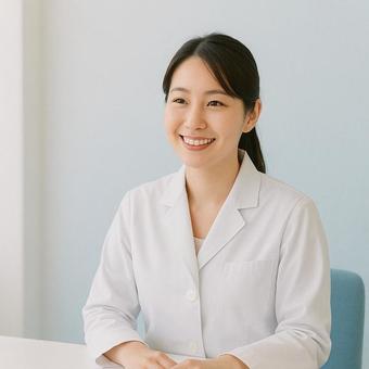 白衣を着た微笑む女性の写真