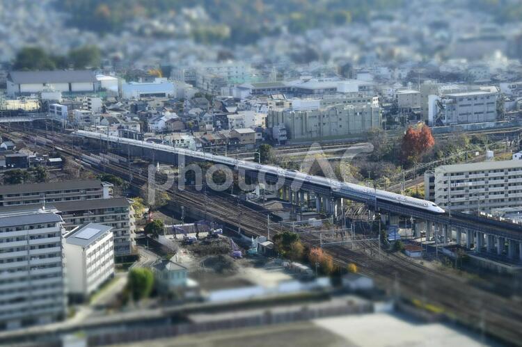 京都タワー展望台からの新幹線 新幹線,東海道,京都タワーの写真素材