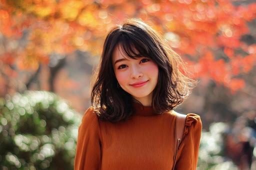 紅葉と女性-6の写真