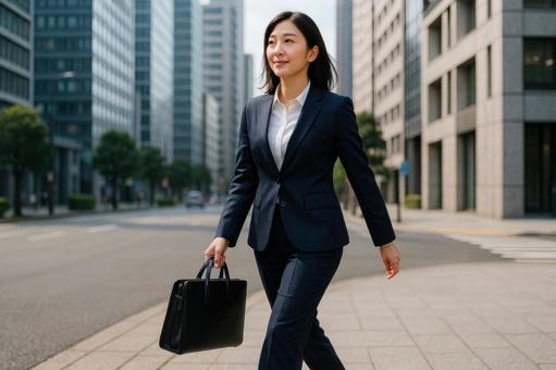 出勤中の女性会社員 出勤中の女性会社員の写真