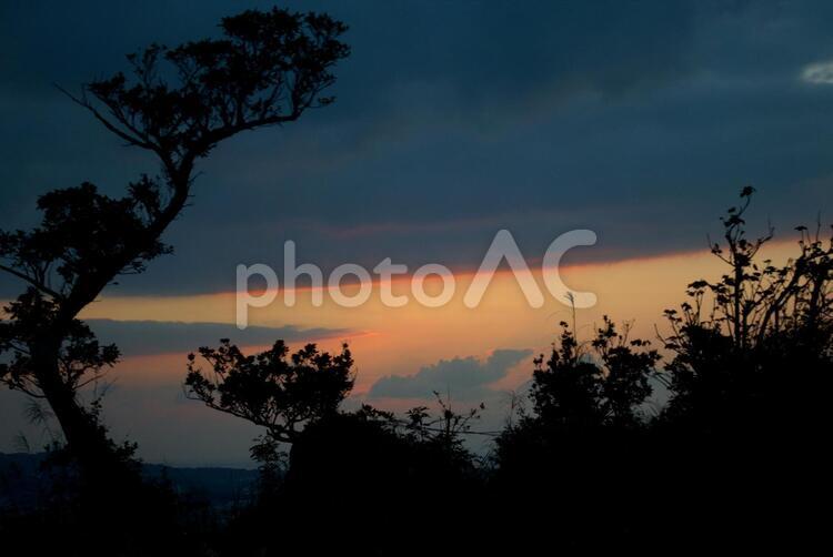 沖縄　糸数城からの夕日 沖縄,城跡,糸数城の写真素材