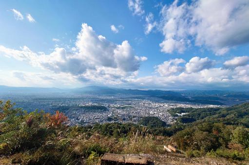 大文字山からの景色 空,大文字山,如意ヶ岳の写真素材