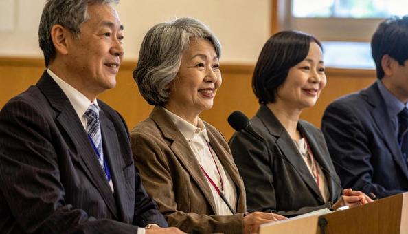 講演会・セミナーで演説をするシニア女性 講演会・セミナーで演説をするシニア女性の写真