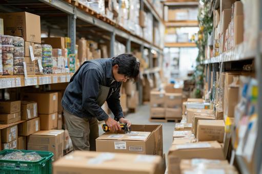 通販のバックヤードで働く店員の写真