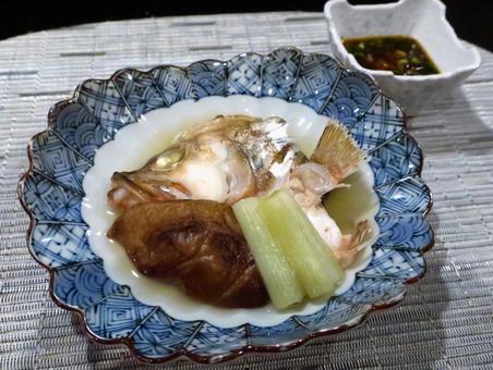 鯛のお頭としいたけの酒蒸し つけダレ 鯛のお頭としいたけの酒蒸し つけダレ 酒蒸し,鯛,お頭の写真素材