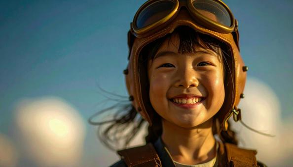 パイロットの姿をした日本人の子ども パイロットの姿をした日本人の子どもの写真