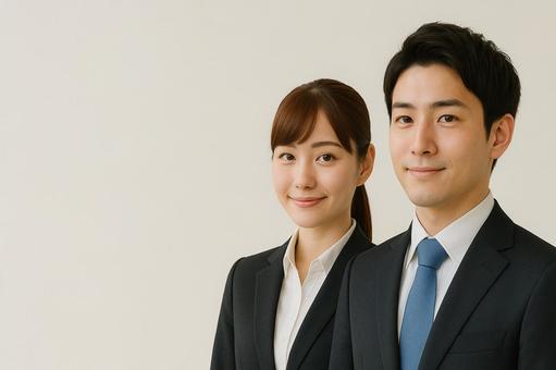 Young company employees lined up with smiles, employee, businessman, business woman, JPG