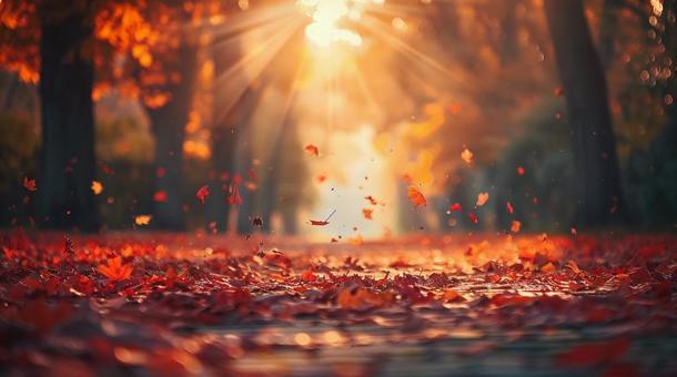 紅葉の落ち葉と並木道 紅葉の落ち葉と並木道の写真