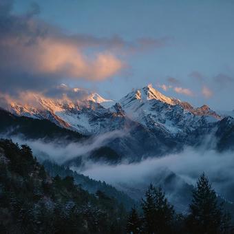 静寂な朝の雪山風景 静寂な朝の雪山風景の写真