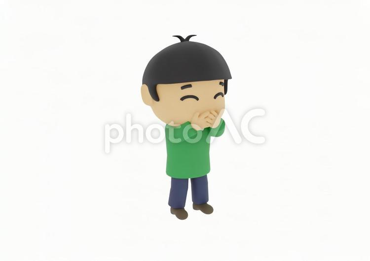 口元に手を当てて笑う私服の若い男性の少年 健康,学生,微笑みの写真素材