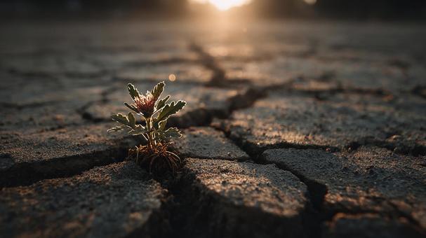 乾燥した土壌に生命の兆しの写真