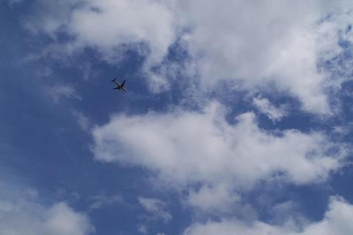 雲と飛行機 飛行機,空,雲の写真素材