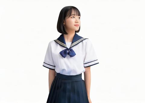 横をむく夏服の女子高校生 横をむく夏服の女子高校生の写真