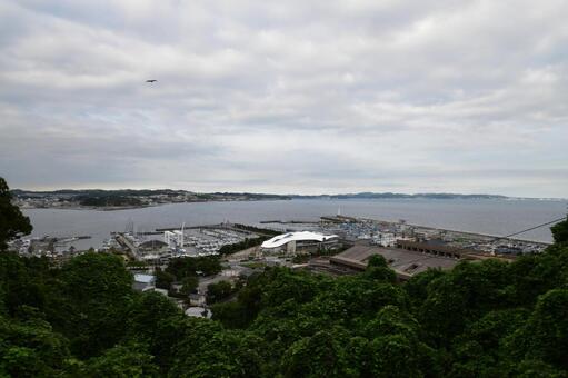 緑豊かな江の島と湘南の街並み﻿の遠景 江の島,湘南,藤沢の写真素材