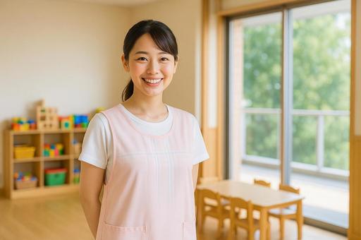 笑顔で支える保育士 笑顔で支える保育士の写真
