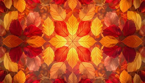 光に包まれる紅葉のシンメトリーデザイン 光に包まれる紅葉のシンメトリーデザインの写真