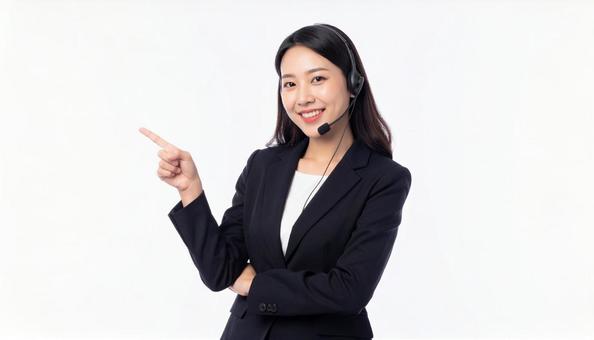ヘッドセットをつける日本人女性 ヘッドセットをつける日本人女性の写真