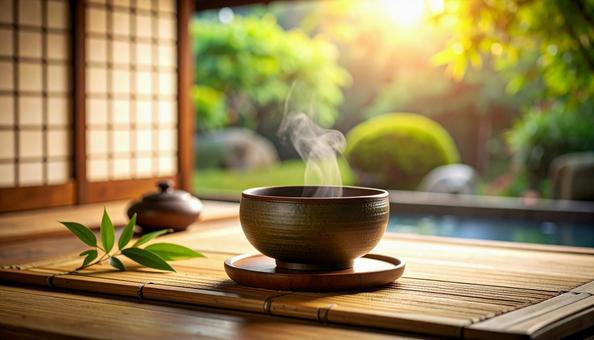 お茶か白湯が入っている湯呑み茶碗2 お茶か白湯が入っている湯呑み茶碗2の写真