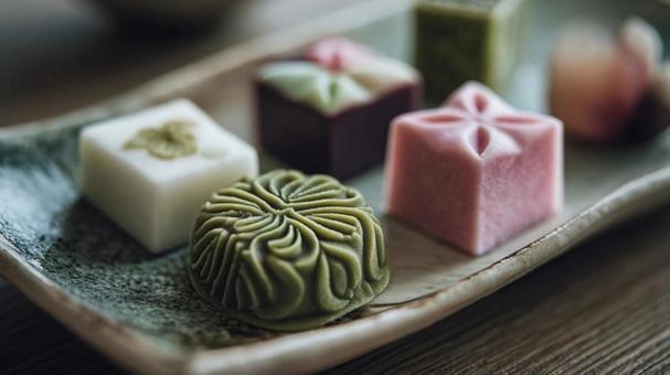 現代的な和菓子のクローズアップ 現代的な和菓子のクローズアップの写真