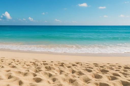 晴れた日の美しい砂浜と海・波打ち際・水辺 晴れた日の美しい砂浜と海・波打ち際・水辺の写真