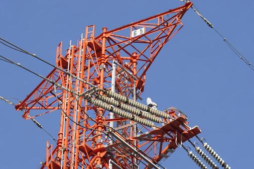 Red high-voltage power line tower, JPG Red high-voltage power line tower, JPG