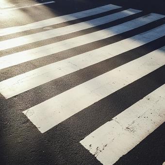 夕暮れに照らされる道路の白線 夕暮れに照らされる道路の白線の写真