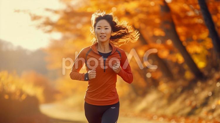 スポーツの秋① ジョギング,女性,マラソンの写真素材