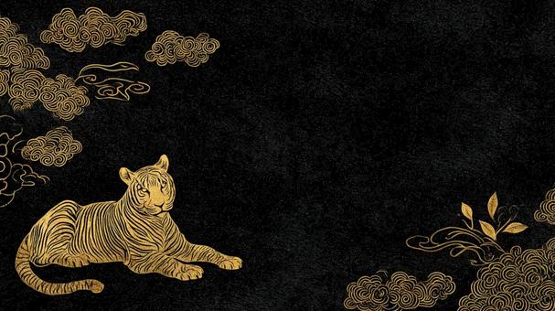 金色の虎と雲の背景 金色の虎と雲の背景の写真
