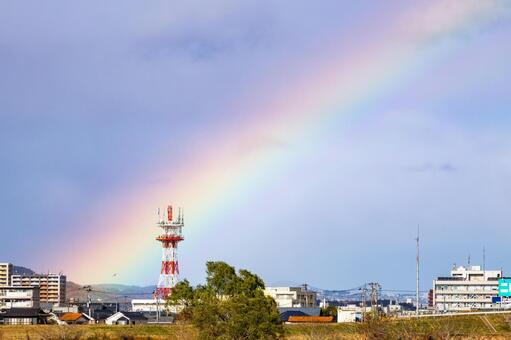 虹(26) 虹,七色,鉄塔の写真素材