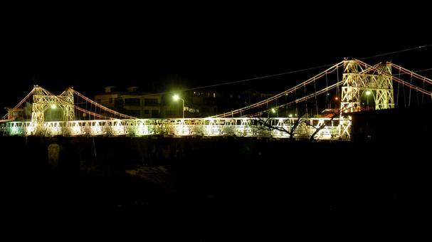 岐阜県 白川橋のライトアップ 岐阜県 白川橋のライトアップ 白川橋,橋,橋梁の写真素材