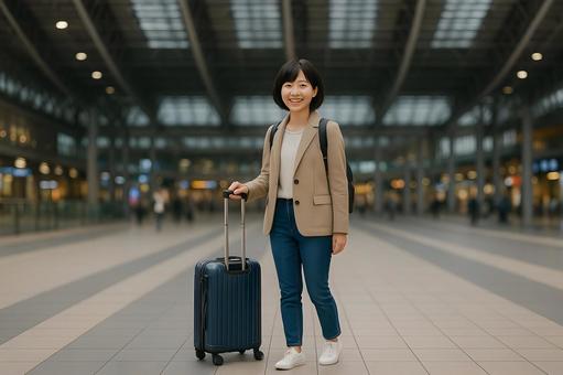 旅行する女性 旅行する女性の写真