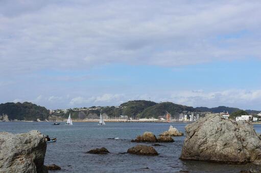 １０月中旬の森戸海岸からの風景 森戸海岸,海,空の写真素材