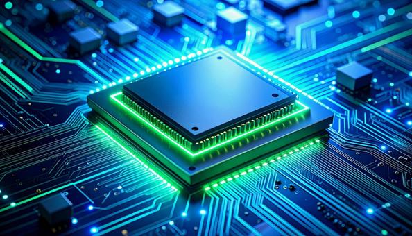 緑色に光る半導体チップ 緑色に光る半導体チップの写真