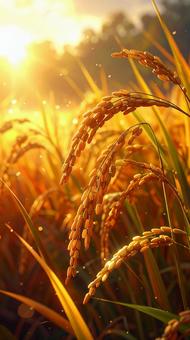 稲穂　秋の豊作　お米の写真