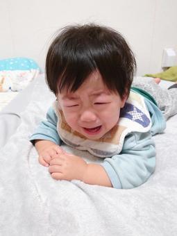 布団の上で号泣する1歳児 布団の上で号泣する1歳児 1歳,子供,赤ちゃんの写真素材