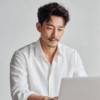 ノートパソコンで作業するビジネスマン ノートパソコンで作業するビジネスマンの写真