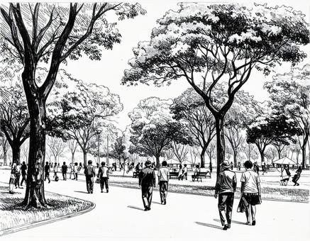 公園のパースのスケッチ素材 公園のパースのスケッチ素材の写真