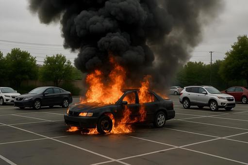駐車場の車両火災 駐車場の車両火災の写真