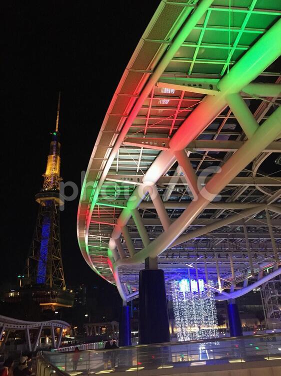 オアシス21とテレビ塔の夜景 オアシス21,ライトアップ,テレビ塔の写真素材