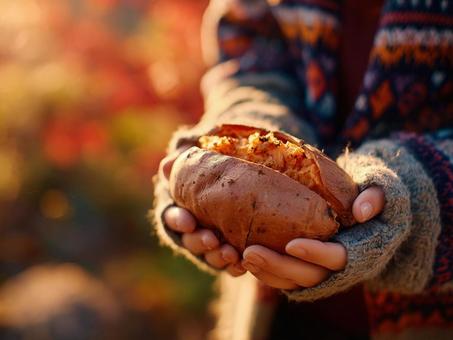 焼き芋と秋の公園風景 焼き芋と秋の公園風景の写真