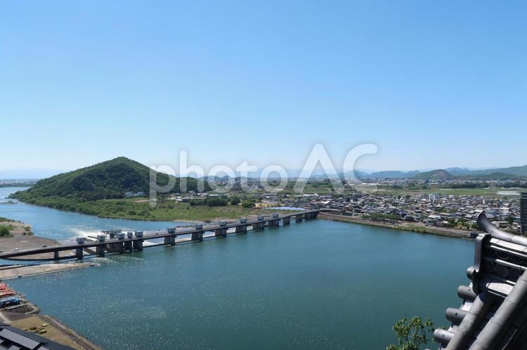 犬山城からの風景3 犬山城,城,木曽川の写真素材