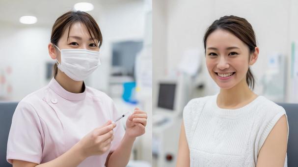 優しい看護師とワクチン接種の瞬間 優しい看護師とワクチン接種の瞬間の写真