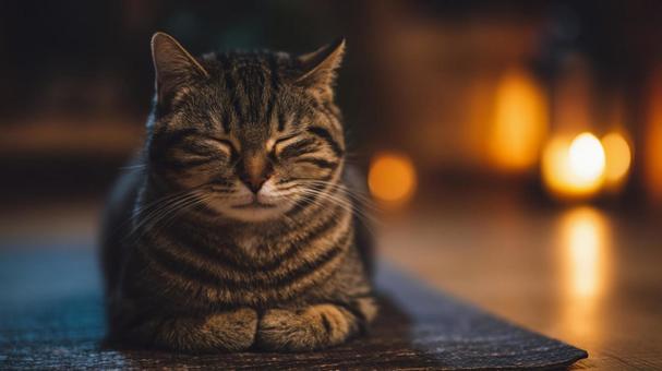 家の中で眠る猫の写真