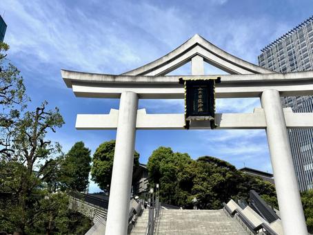 山王日枝神社の白い鳥居 日枝神社,鳥居,神社の写真素材