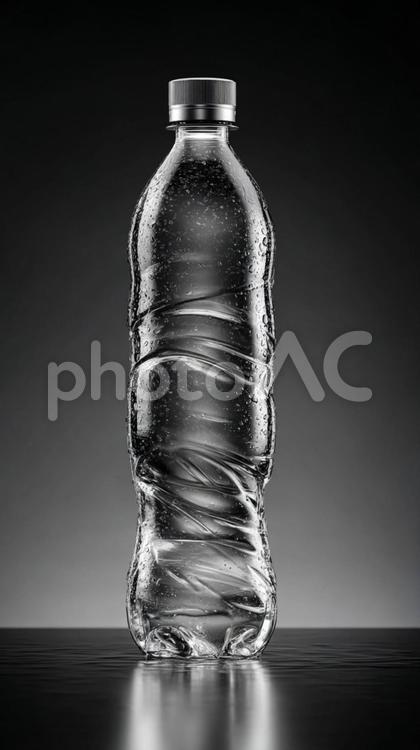 暗い背景に浮かび上がる透明な水ボトル ミネラルウォーター,水,ペットボトルの写真素材