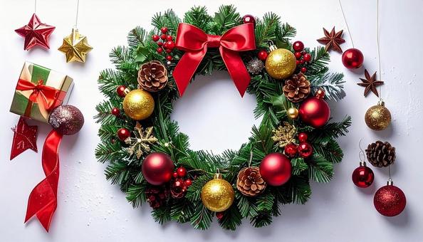 クリスマス リース 玄関飾り 白背景 クリスマス リース 玄関飾り 白背景の写真